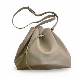 Lancaster Paris Leather Drawstring Bucket Purse Beige Tan Shoulder Bag